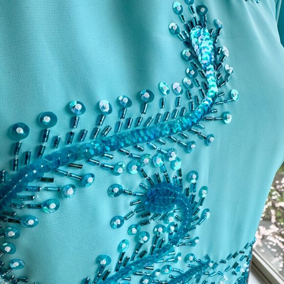 Gorgeous Turquoise Handmade Rhinestone Beaded Crystal Cheongsam Qipao Dress - Picture 7 of 16